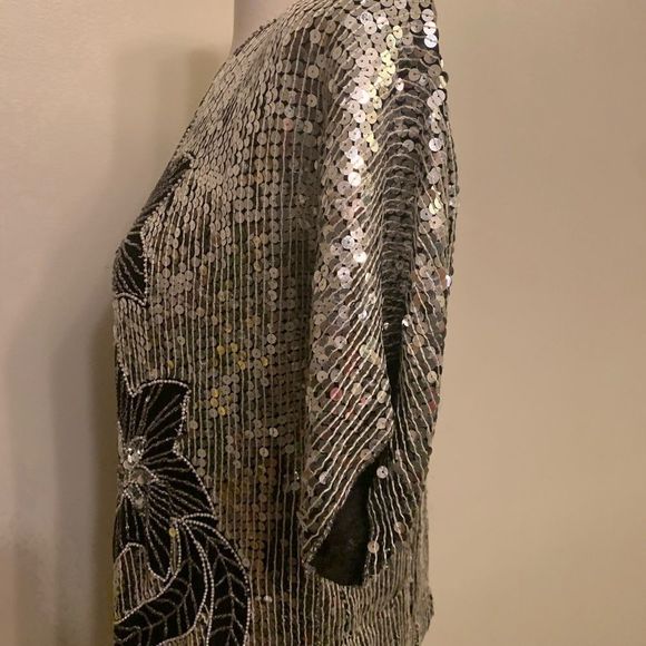 Vintage 100% silk blouse sequins and beads - Picture 5 of 6